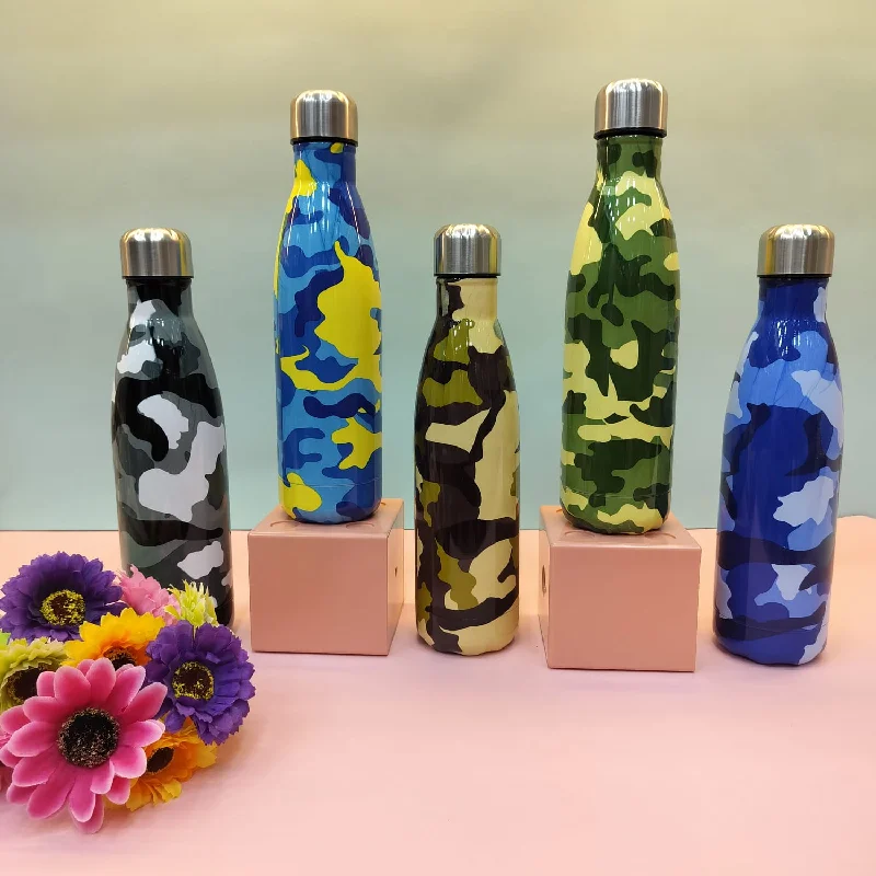 Military print water bottle (500ml).