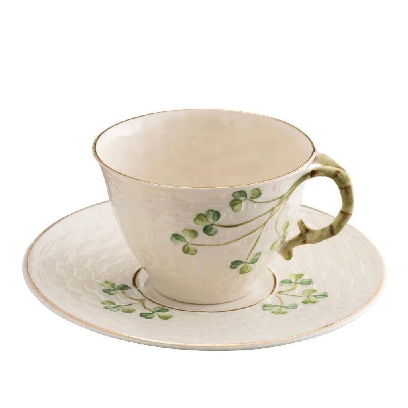 Belleek Classic 1880 - Gold Shamrock Cup and Saucer - *Belleek.com - Exclusive*