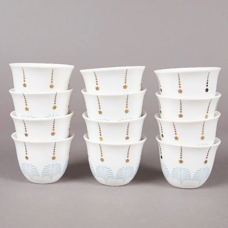 FOSUNY SET 12 NEW BONE CHINA GAWA CUPS BLUE/GOLD (202029002)