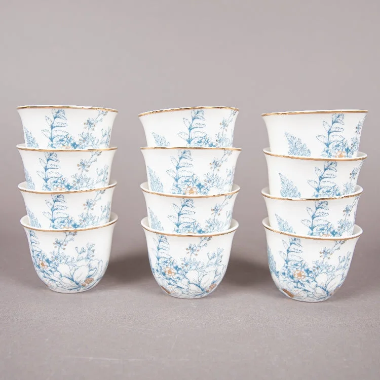 FOSUNY SET 12 NEW BONE CHINA GAWA CUPS BLUE/GOLD (202029017)