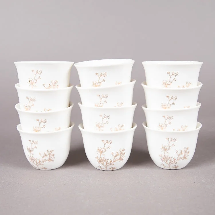 FOSUNY SET OF 12 NEW BONE CHINA GAWA CUPS WHITE/GOLD (202029007)