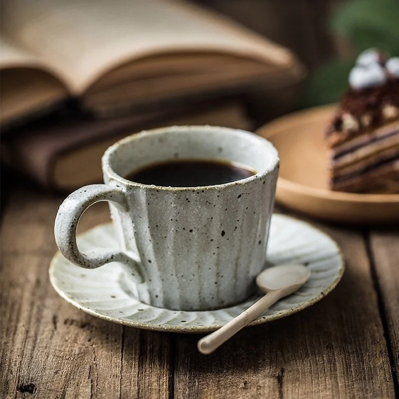 Gohobi Handmade Stoneware Coffee Mug and Saucer Set