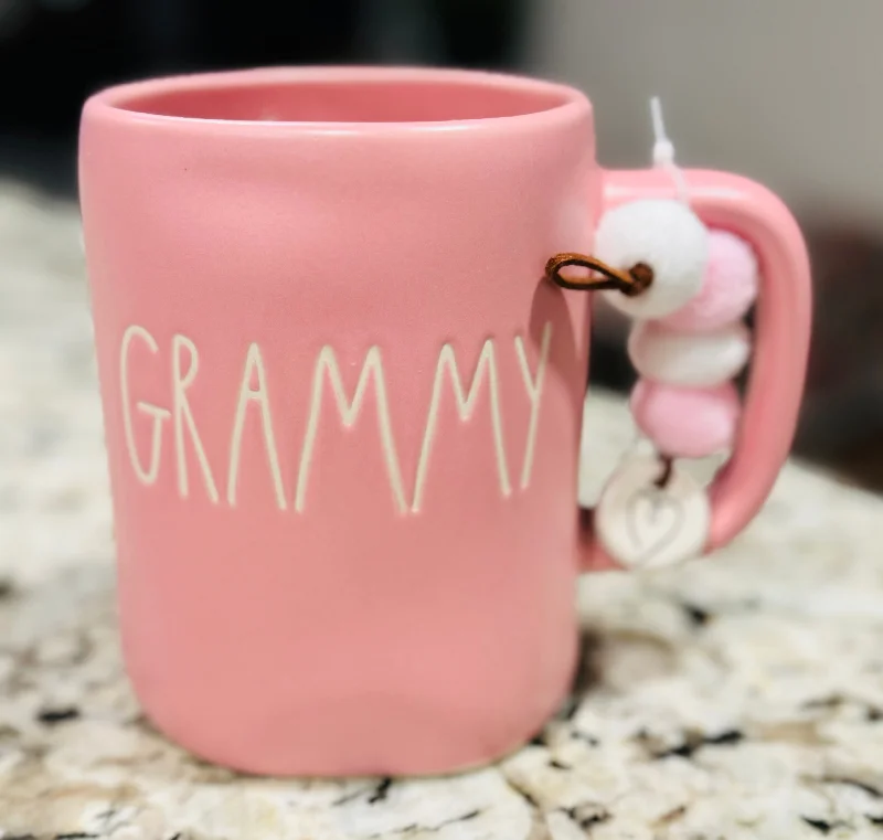 New Rae Dunn pink ceramic Pom Pom charm coffee mug GRAMMY